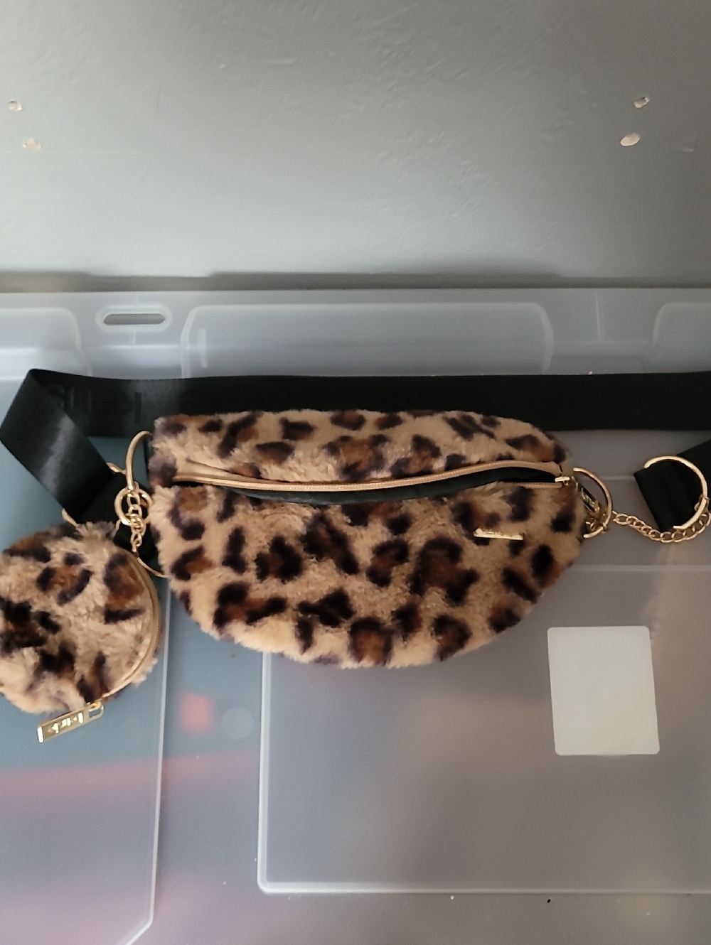 Kensie Leopard Faux Fur Crossbody Belt Bag - Brown/Black